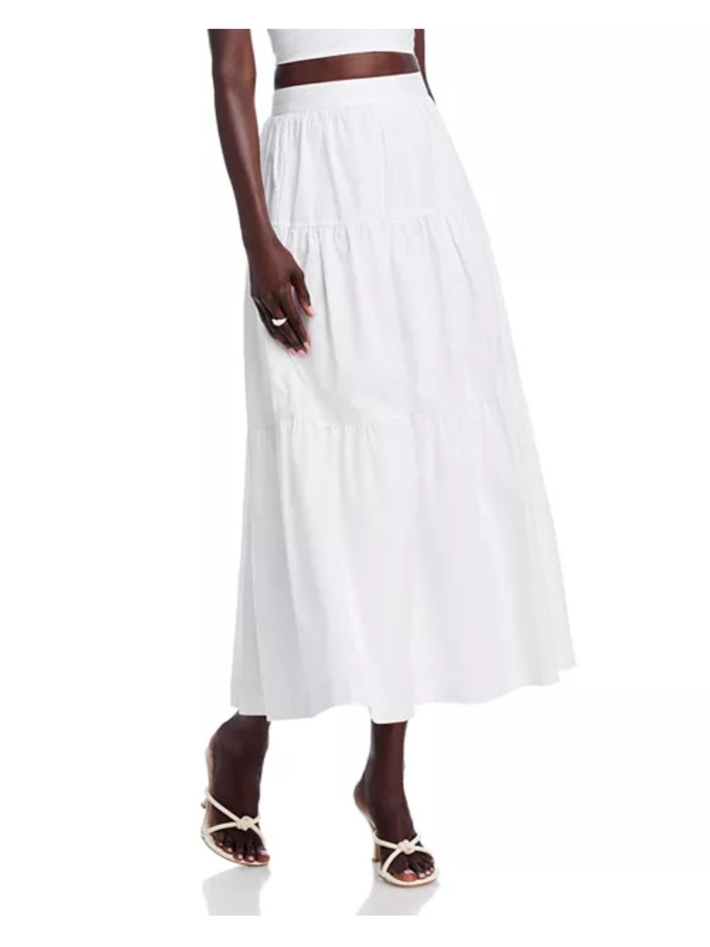 STAUD White Tiered Midi Skirt